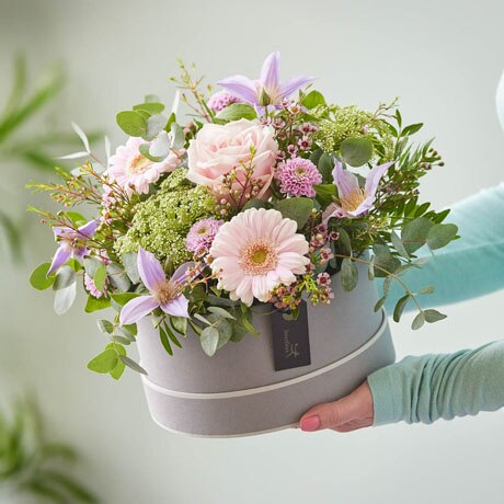 Mother's Day Pastels Hatbox Flower Arrangement